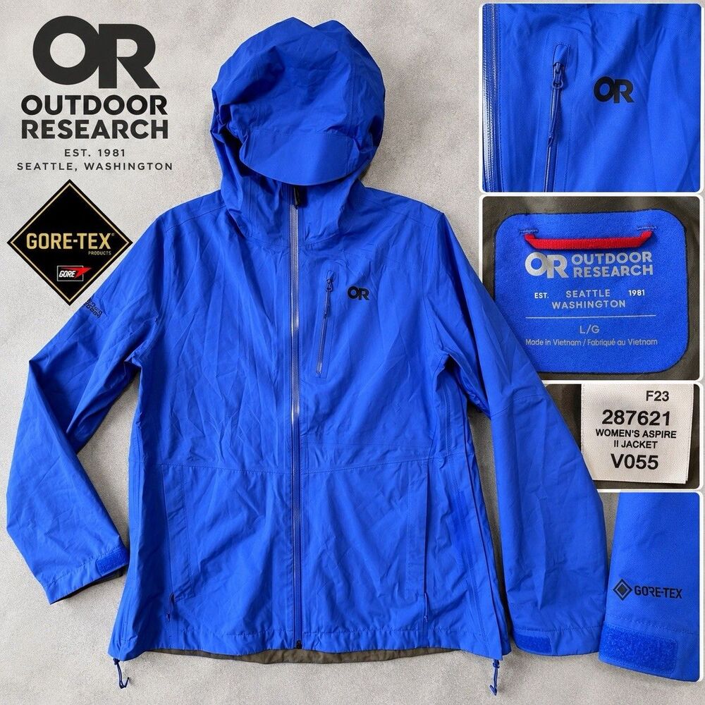 Outdoor Research Aspire II Jacket Women’s L Gore-Tex Blue Waterproof Rain Shell